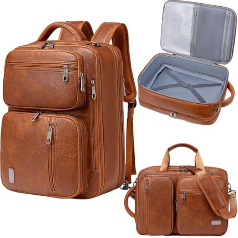 Leather Work Womens Backpack - weiatas 3-in-1 Vegan Leather Convertible Laptop