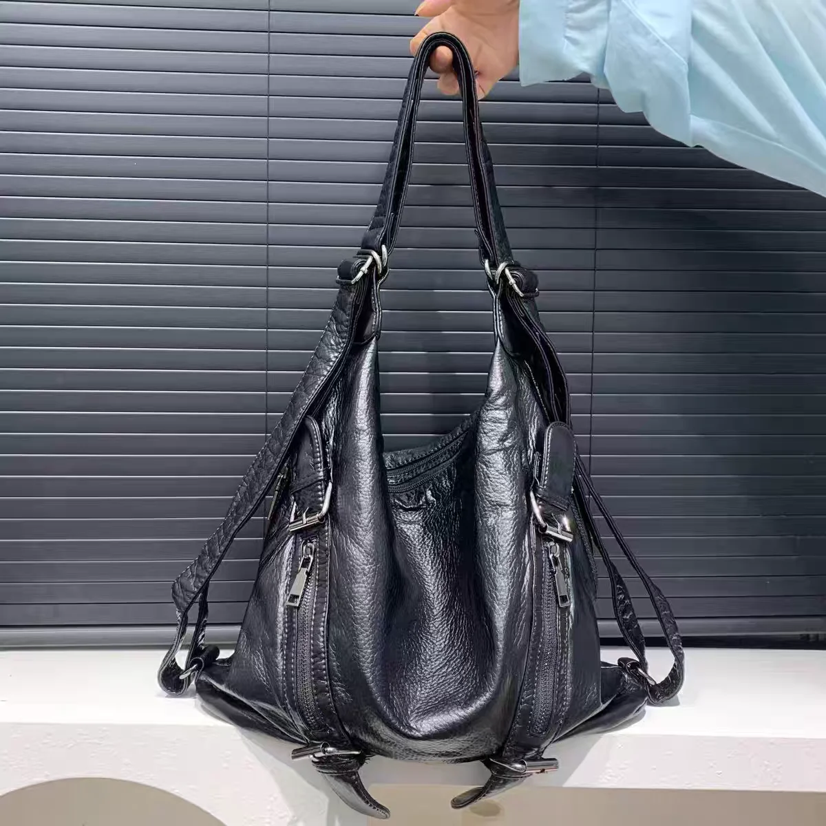 Leather Work Womens Backpack - Women's Fashion Y2k Sexy Motorcycle Bag