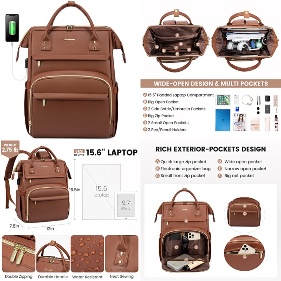 Leather Work Womens Backpack - Leather Laptop Backpack for Women, Travel