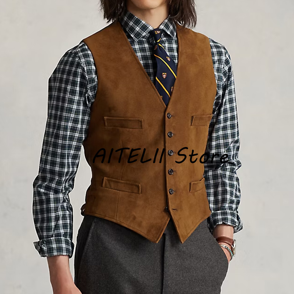 Leather Work Vest - Mens Gilets Men's Suede Vest Elegant
