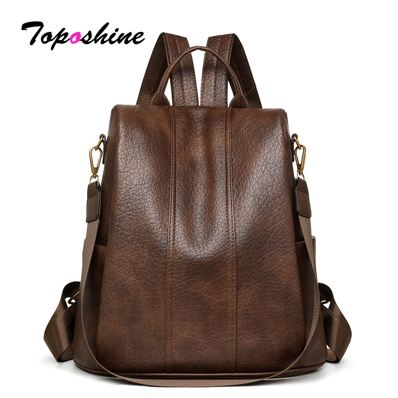 Leather Work Womens Backpack - Toposhine Vintage Brown Leather Backpack for