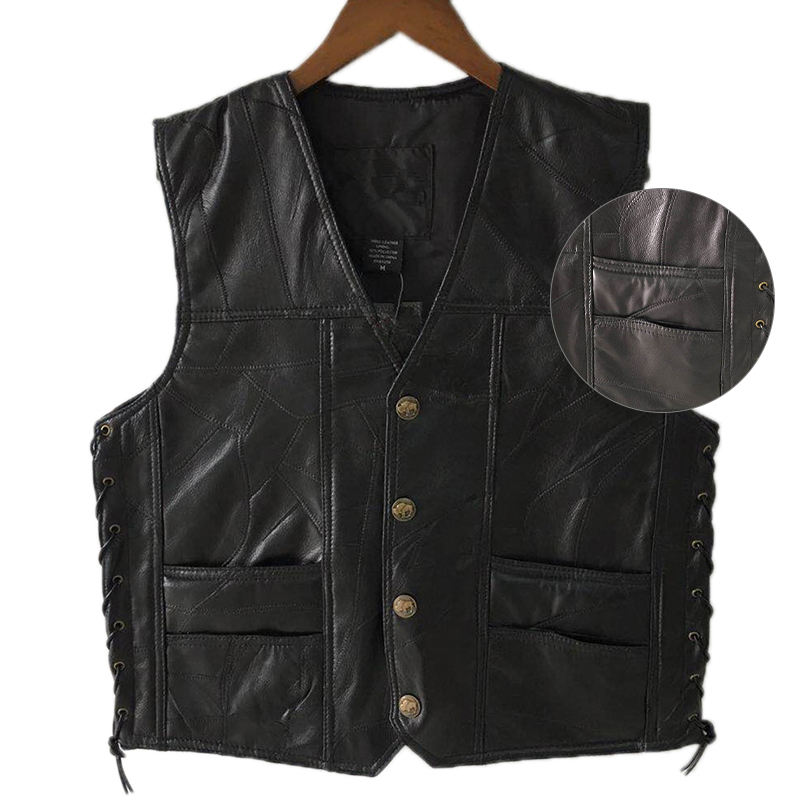 Leather Work Vest - 2025 Black Leather Motorcycle Vest For