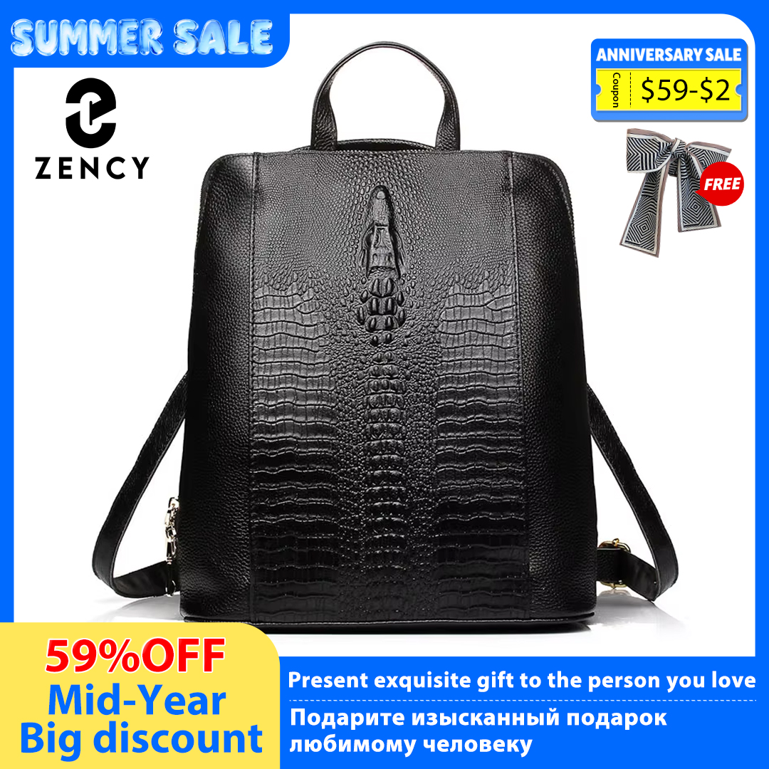Leather Work Womens Backpack - Zency Women's Crocodile Leather Backpack 100%