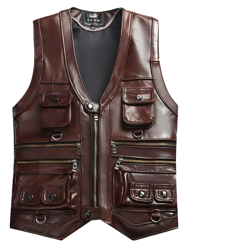 2025 Cowhide Genuine Leather V – Leather Work Vest recenzja i cena