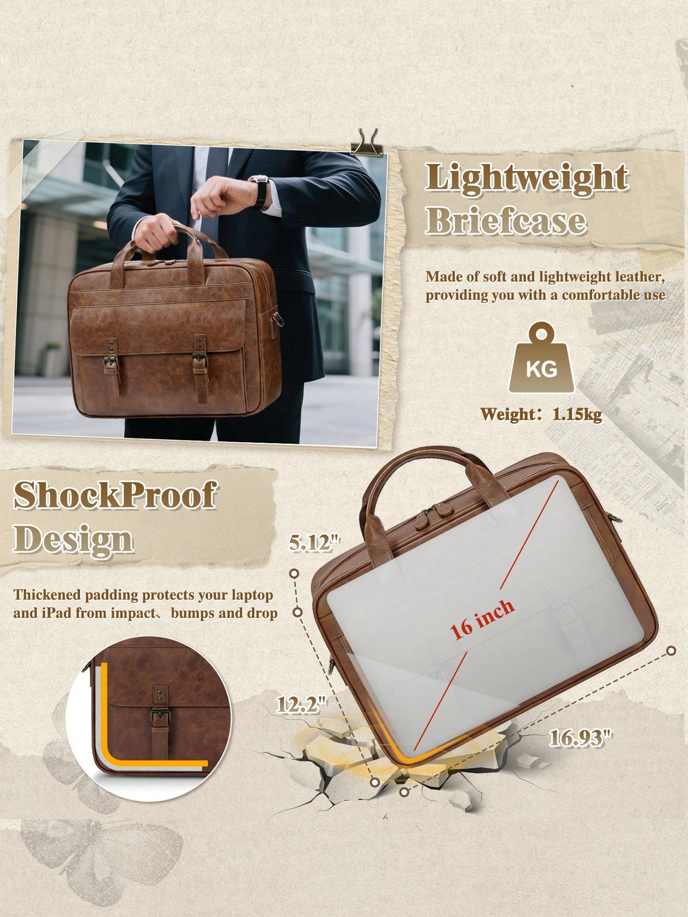 Vintage Leather Messenger Bag  – Leather Work Bag Mens recenzja i cena