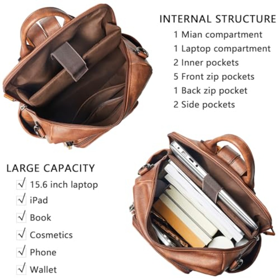 Vegan Leather Laptop Backpack  – Leather Work Womens Backpack recenzja i cena