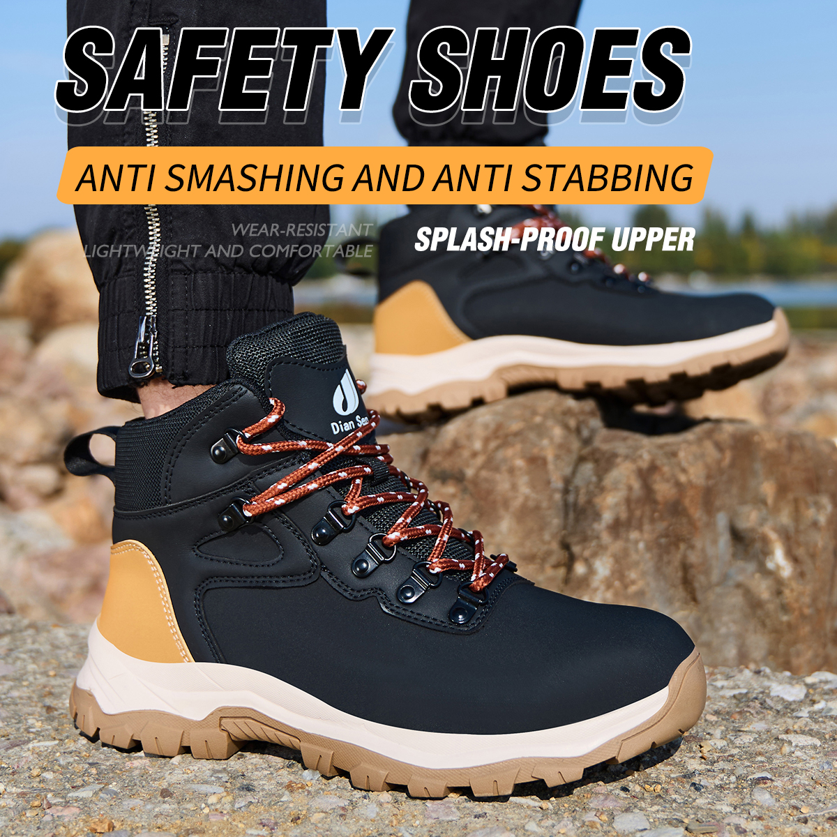 Men's Work Shoes Waterproof Bo – Leather Work Fabric recenzja i cena