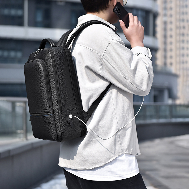 PU Leather Men's Backpack USB  – Leather Work Bag Mens recenzja i cena
