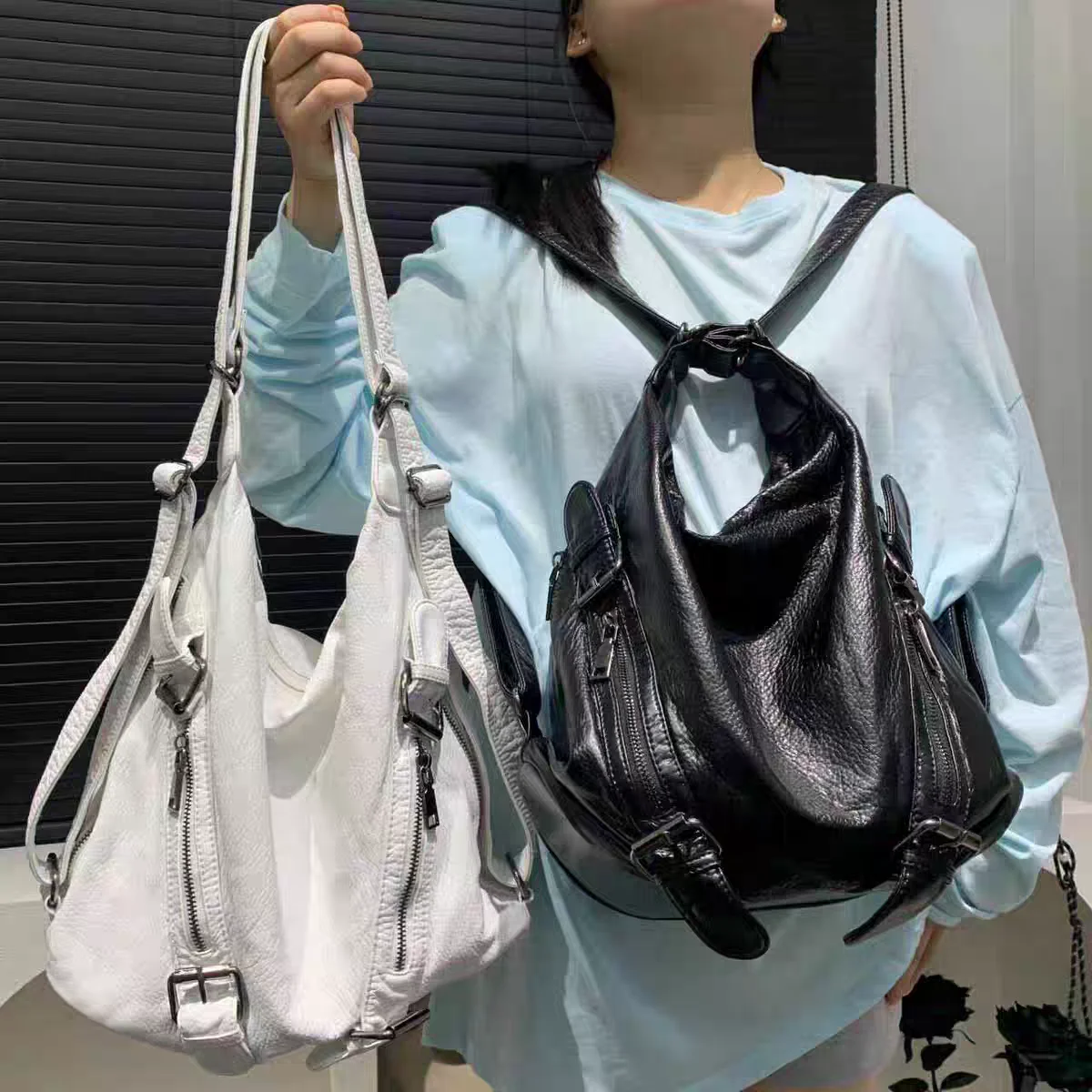 Women's Fashion Y2k Sexy Motor – Leather Work Womens Backpack recenzja i cena