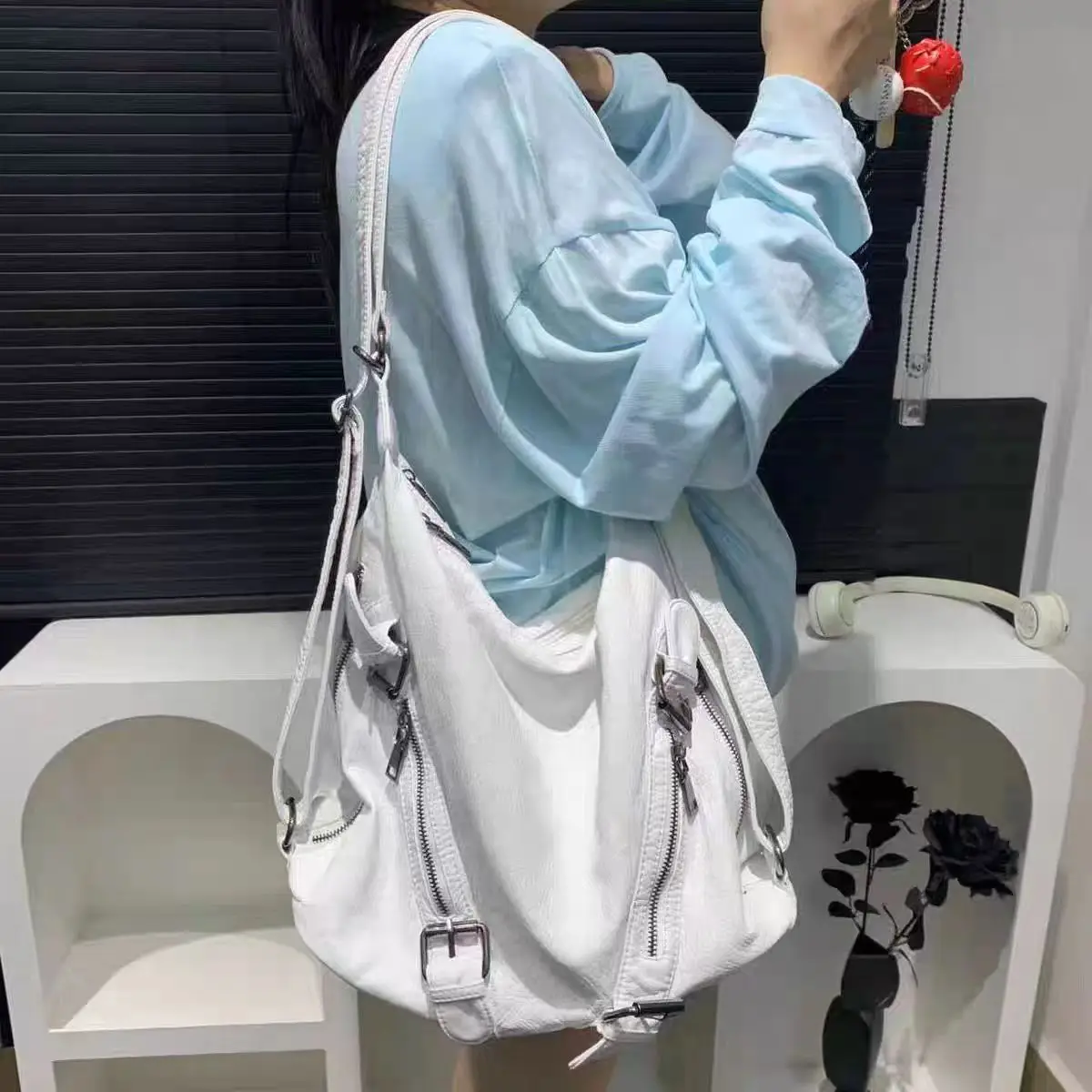 Women's Fashion Y2k Sexy Motor – Leather Work Womens Backpack recenzja i cena