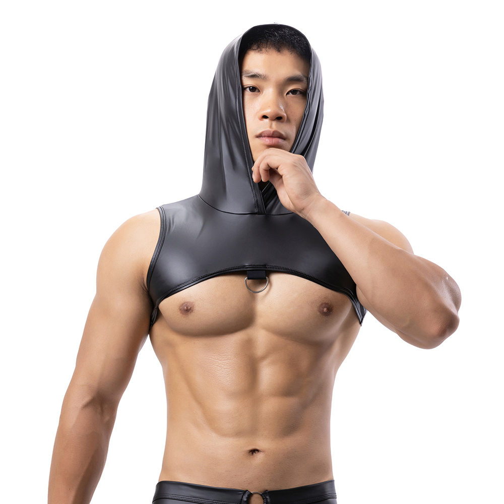 Men Faux Leather Hooded Fitnes – Leather Work Vest recenzja i cena